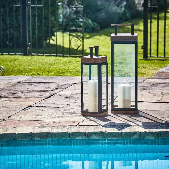 Tall Lantern with Handle - Black, Acacia Wood