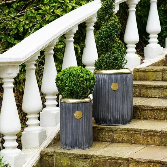 Tall Plant Pot - Grey, Galvanised Steel