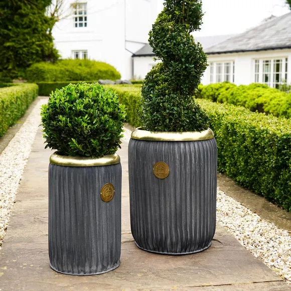Tall Plant Pot - Grey, Galvanised Steel image