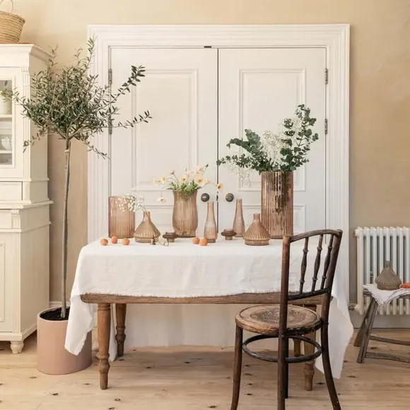 Tall Ribbed Vase - Apricot