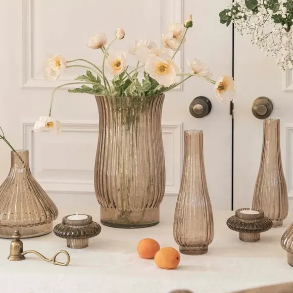 Tall Ribbed Vase - Apricot