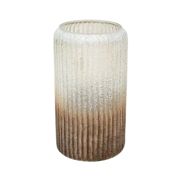 Tall Ribbed Vase - Gold, Frosted Glass