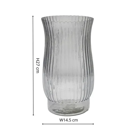 Tall Ribbed Vase - Grey