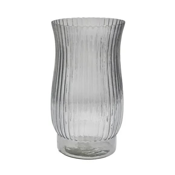 Tall Ribbed Vase - Grey