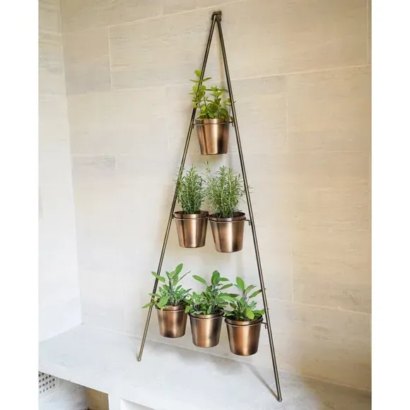Wall Plant Stand with Planters - Gold, Metal image
