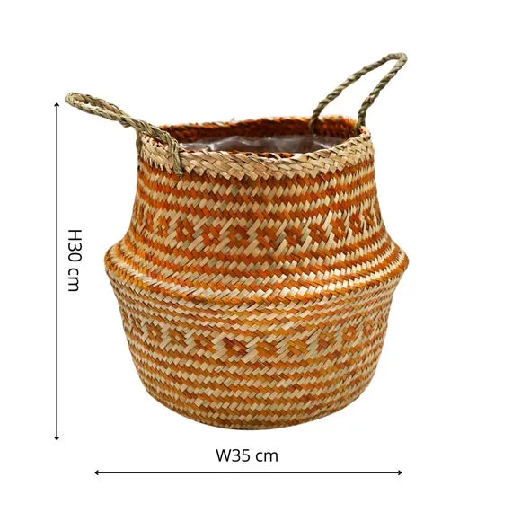 Woven Storage Basket with Lining - Amber, Seagrass