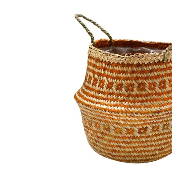 Woven Storage Basket with Lining - Amber, Seagrass