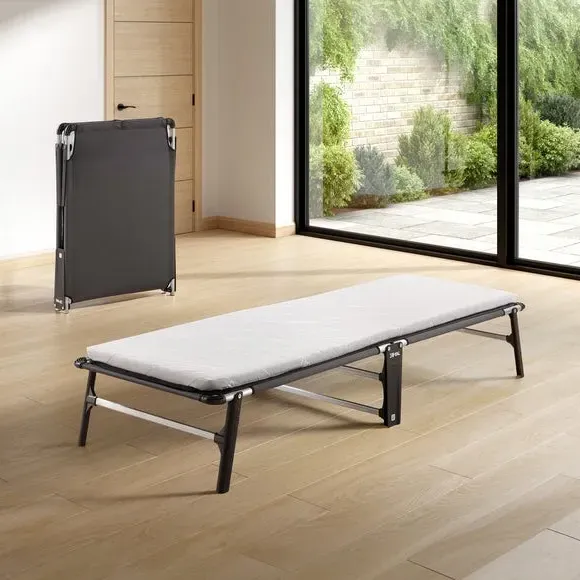 Compact Folding Bed with Mattress - White, Metal image