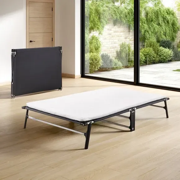 Compact Folding Bed with Mattress - White, Metal