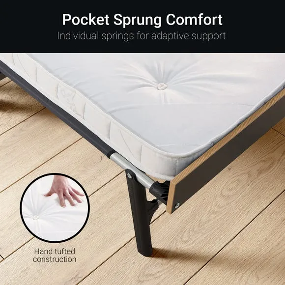 Double Folding Bed with Mattress - White, Steel