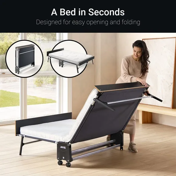 Double Folding Bed with Mattress - White, Steel