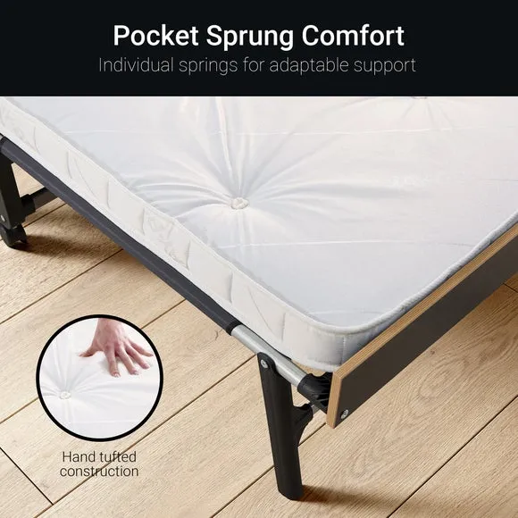 Double Folding Bed with Mattress - White, Steel
