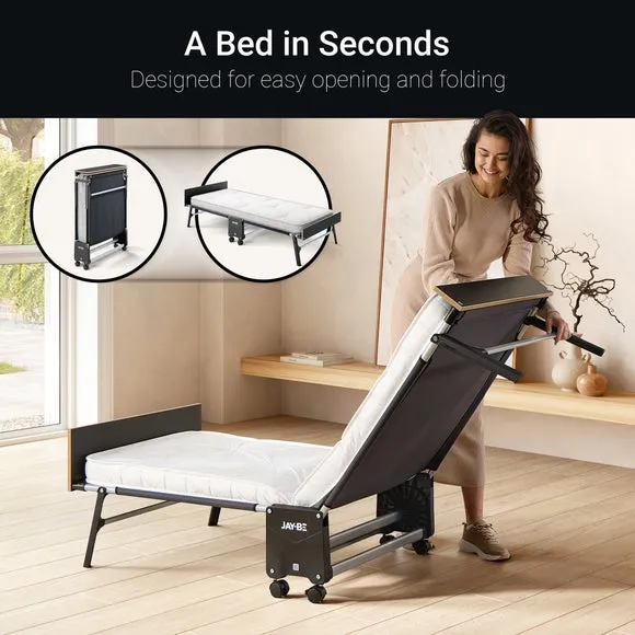 Double Folding Bed with Mattress - White, Steel