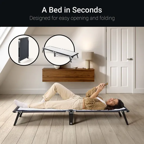 Folding Bed with Mattress Pad - White, Steel