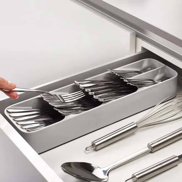 Compact Cutlery Organiser - Grey, Plastic image