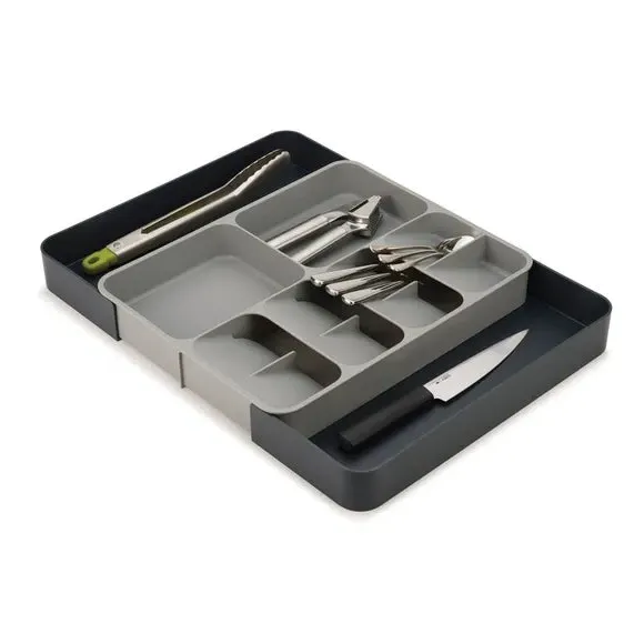 Expanding Drawer Organiser with Compartments - Grey