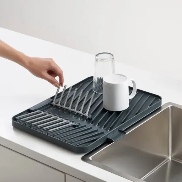 Flip-Up Draining Board with Plate Rack - Grey