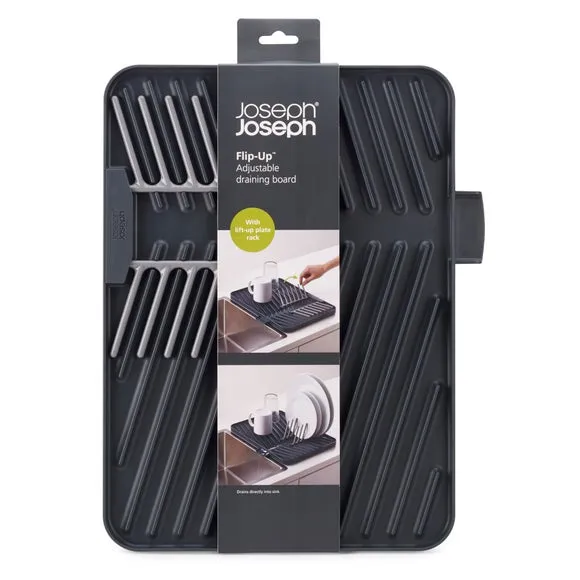 Flip-Up Draining Board with Plate Rack - Grey
