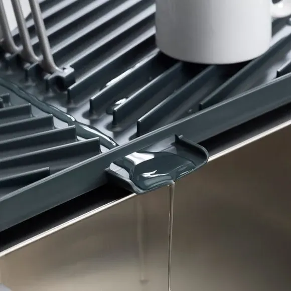 Flip-Up Draining Board with Plate Rack - Grey