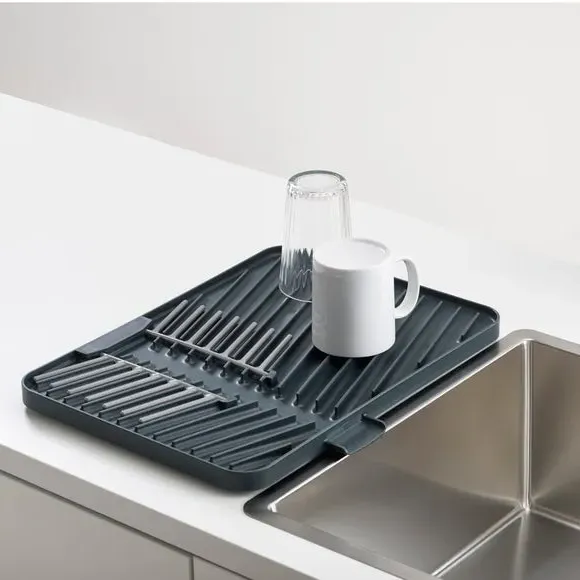 Flip-Up Draining Board with Plate Rack - Grey