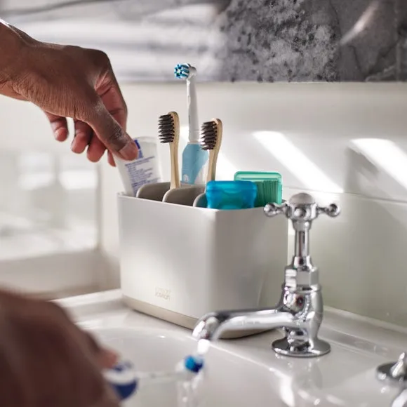 Large Toothbrush Caddy - Ecru, Stainless Steel