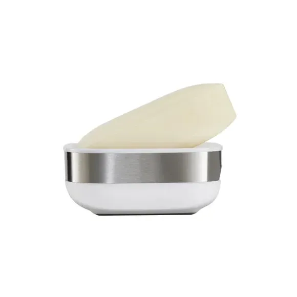 Slim Soap Dish with Drainage - White, Steel