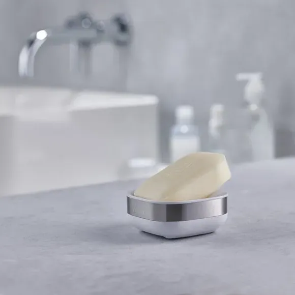 Slim Soap Dish with Drainage - White, Steel image