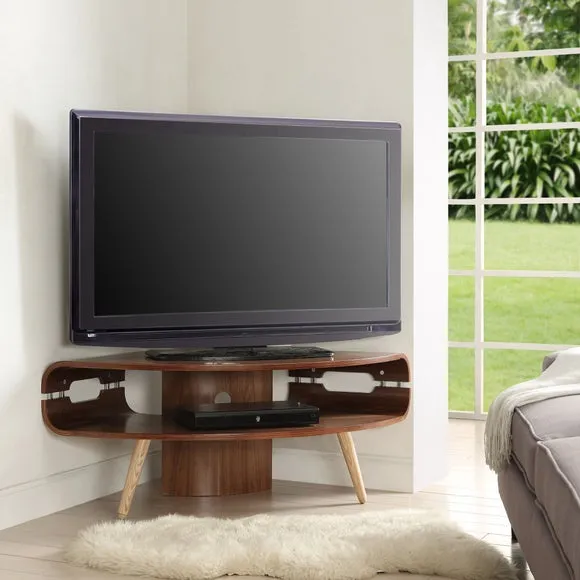 Corner TV Unit with Cable Management - Walnut image