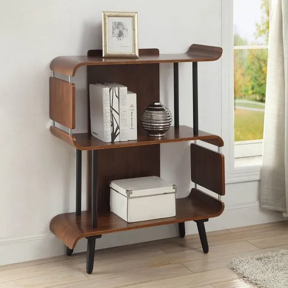 Curved Bookshelf with 3 Shelves - Walnut, Wood image