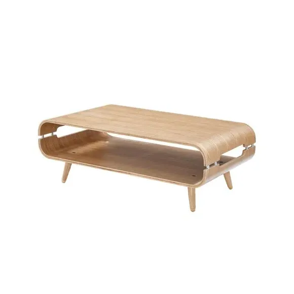 Curved Coffee Table with Storage - Oak, Wood