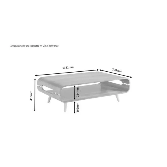 Curved Coffee Table with Storage - Oak, Wood