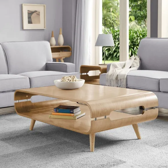 Curved Coffee Table with Storage - Oak, Wood image