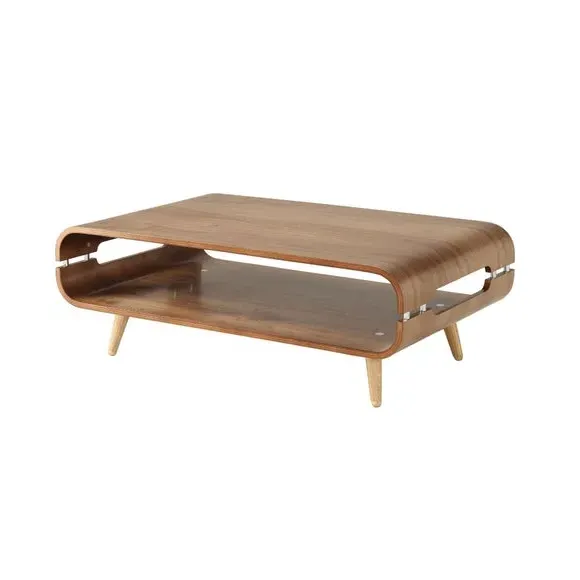 Curved Coffee Table with Storage - Walnut, Wood