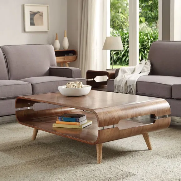 Curved Coffee Table with Storage - Walnut, Wood