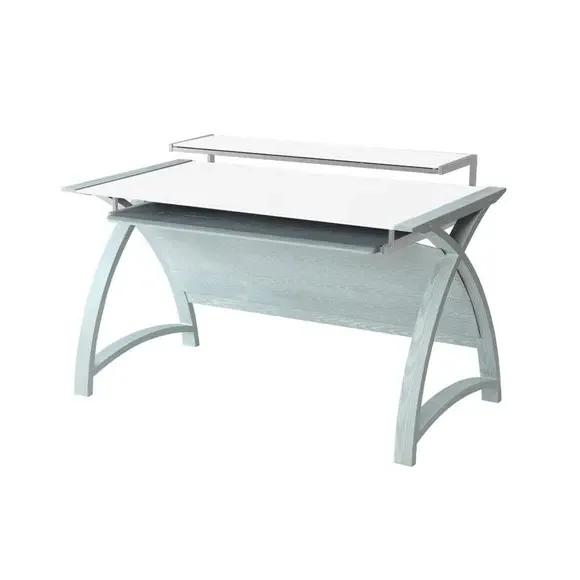 Curved Desk with Monitor Shelf - Grey, Wood Veneer