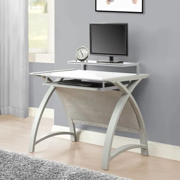 Curved Desk with Monitor Shelf - Grey, Wood Veneer image