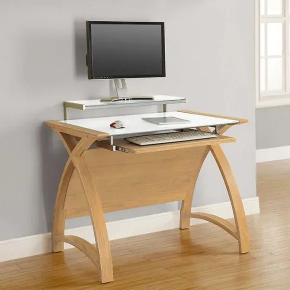 Curved Desk with Monitor Shelf - Oak, Wood Veneer