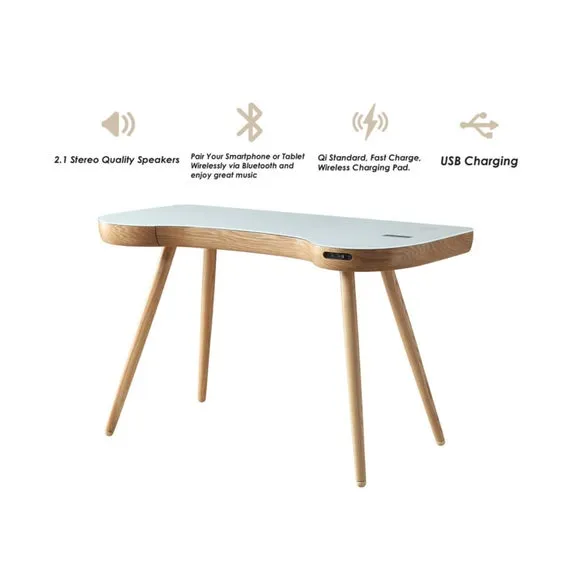 Curved Smart Desk with Wireless Charging - Oak