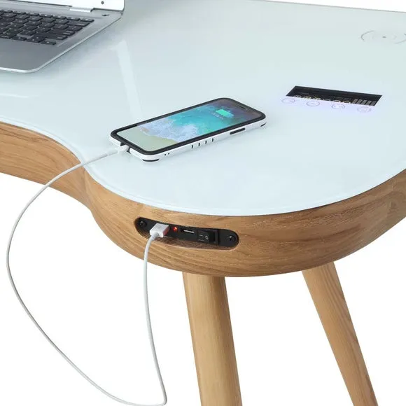 Curved Smart Desk with Wireless Charging - Oak