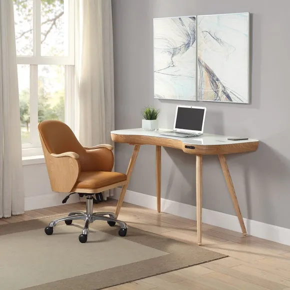 Curved Smart Desk with Wireless Charging - Oak