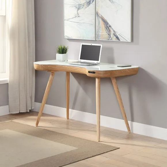 Curved Smart Desk with Wireless Charging - Oak image