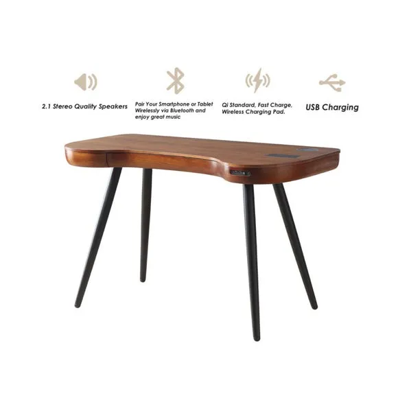 Curved Smart Desk with Wireless Charging - Walnut