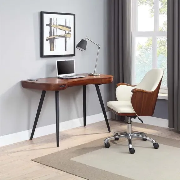 Curved Smart Desk with Wireless Charging - Walnut