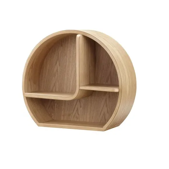 Curved Wall Shelf with Open Storage - Oak
