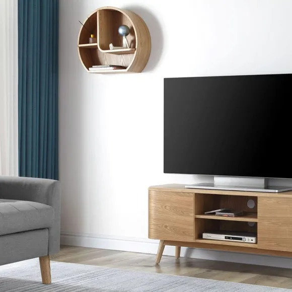 Curved Wall Shelf with Open Storage - Oak
