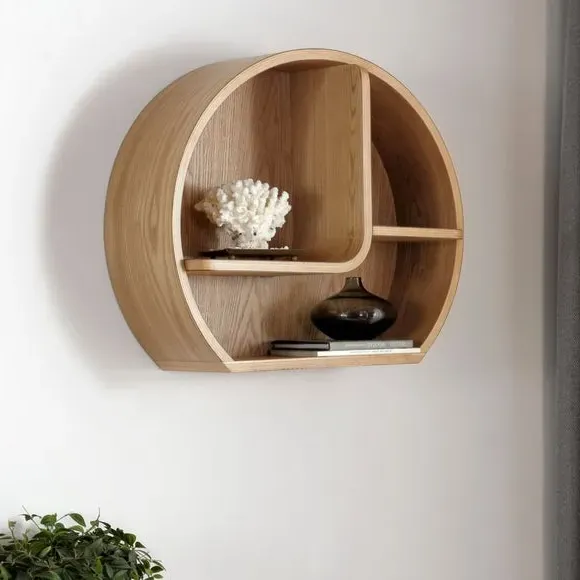 Curved Wall Shelf with Open Storage - Oak image
