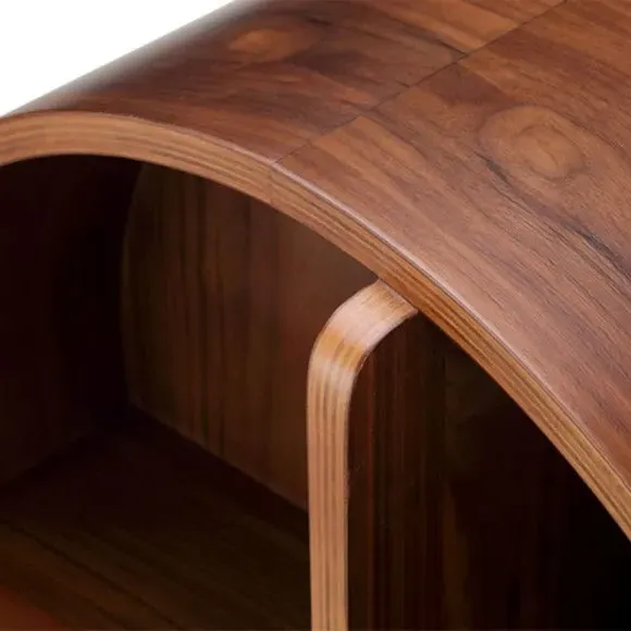 Curved Wall Shelf with Open Storage - Walnut