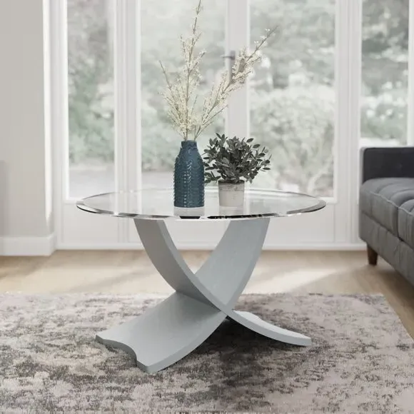 Round Coffee Table Curved Design - Grey, Glass image