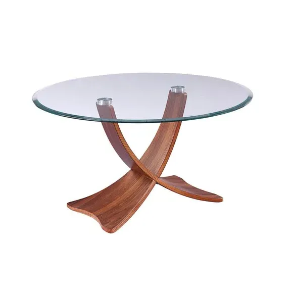 Round Coffee Table Curved Design - Walnut, Glass