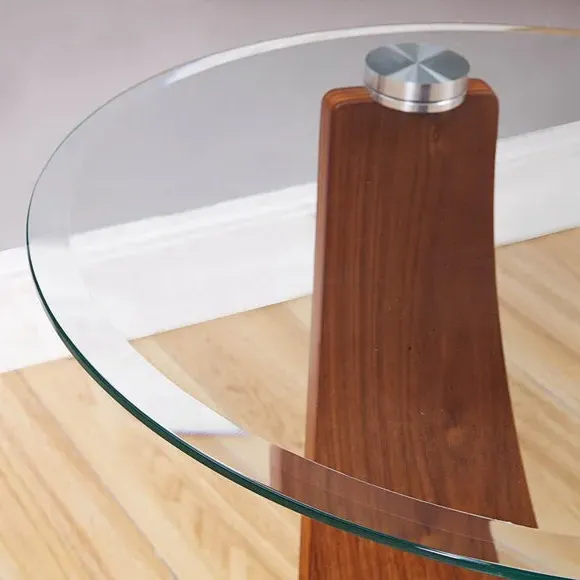 Round Coffee Table Curved Design - Walnut, Glass